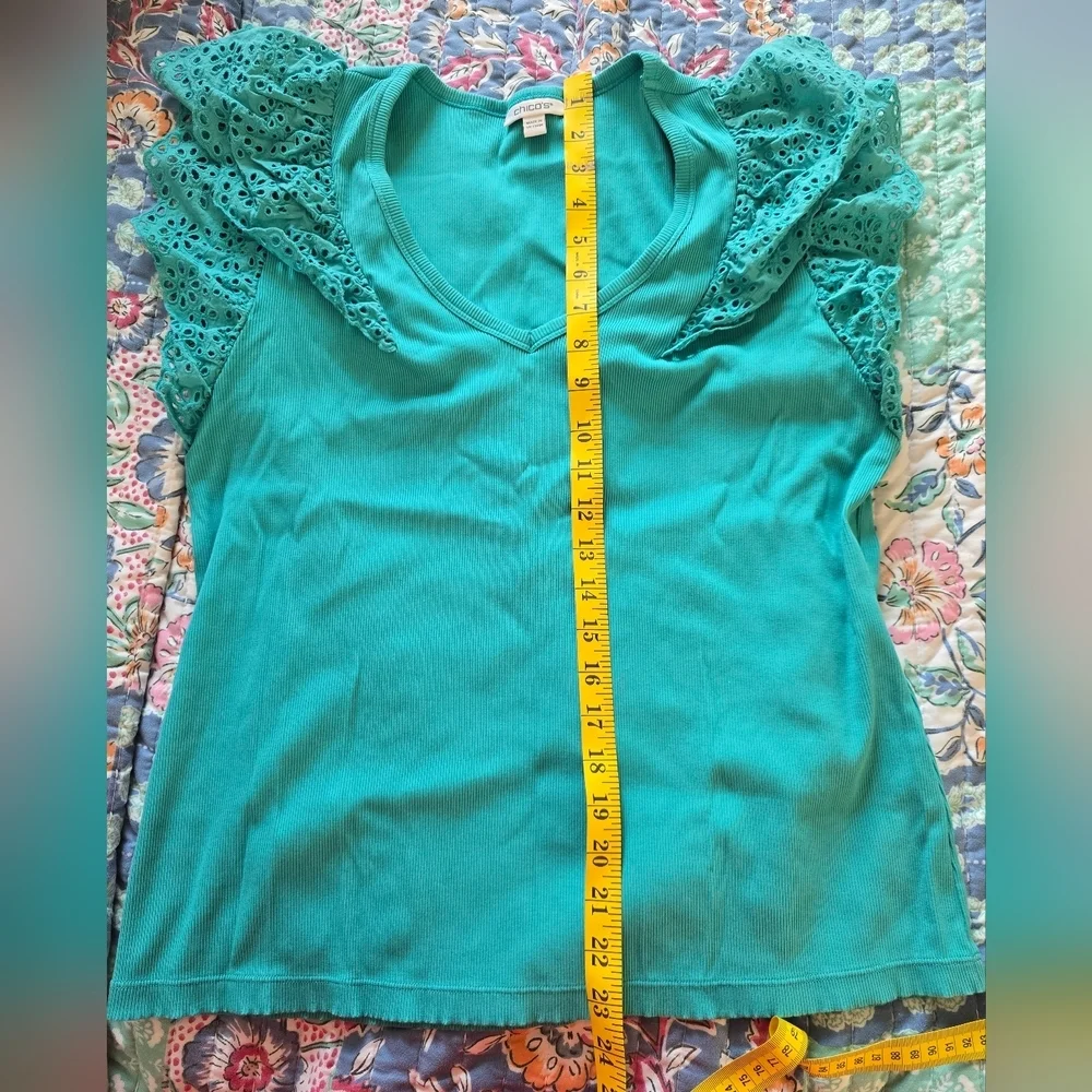 Chico's Blue Ruffled Sleeveless Blouse - Picture 5 of 6